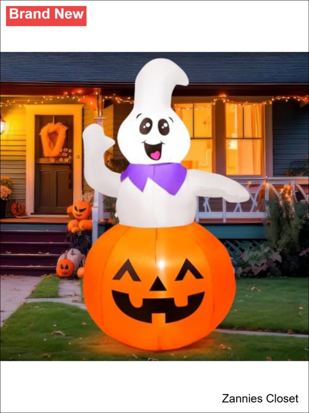 👻 5 FT Halloween Inflatable Cute Pumpkin Ghost Outdoor Decoration with
